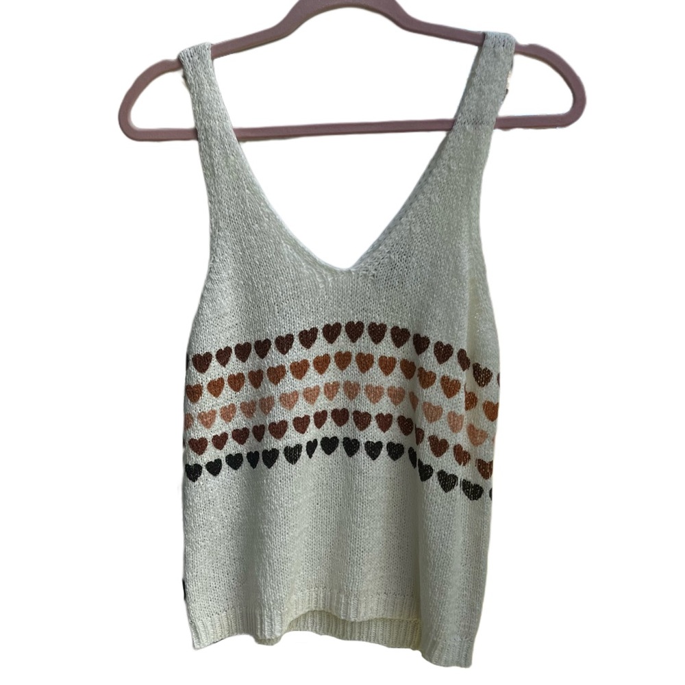Sincerely Jules - Neutral Heart Cream Colored Knit Tank Top